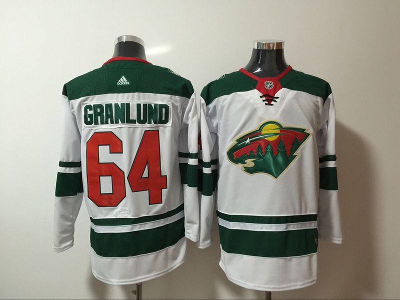 Men Minnesota Wild 64 Granlund White Hockey Stitched Adidas NHL Jerseys